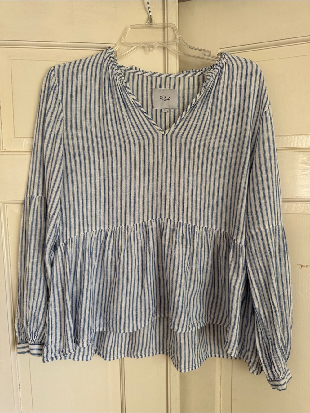 Rails Raylyn Blue Stripe V-Neck Peplum Top small